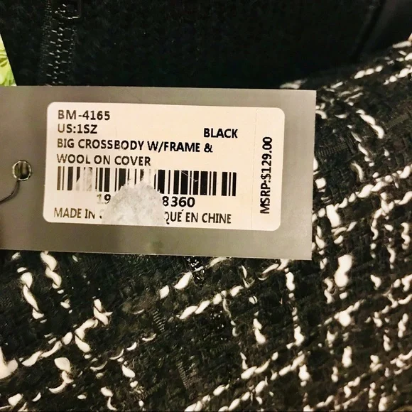 Badgley Mishka black & white tweed, vegan leather and yellow metal crossbody bag - Picture 9 of 14